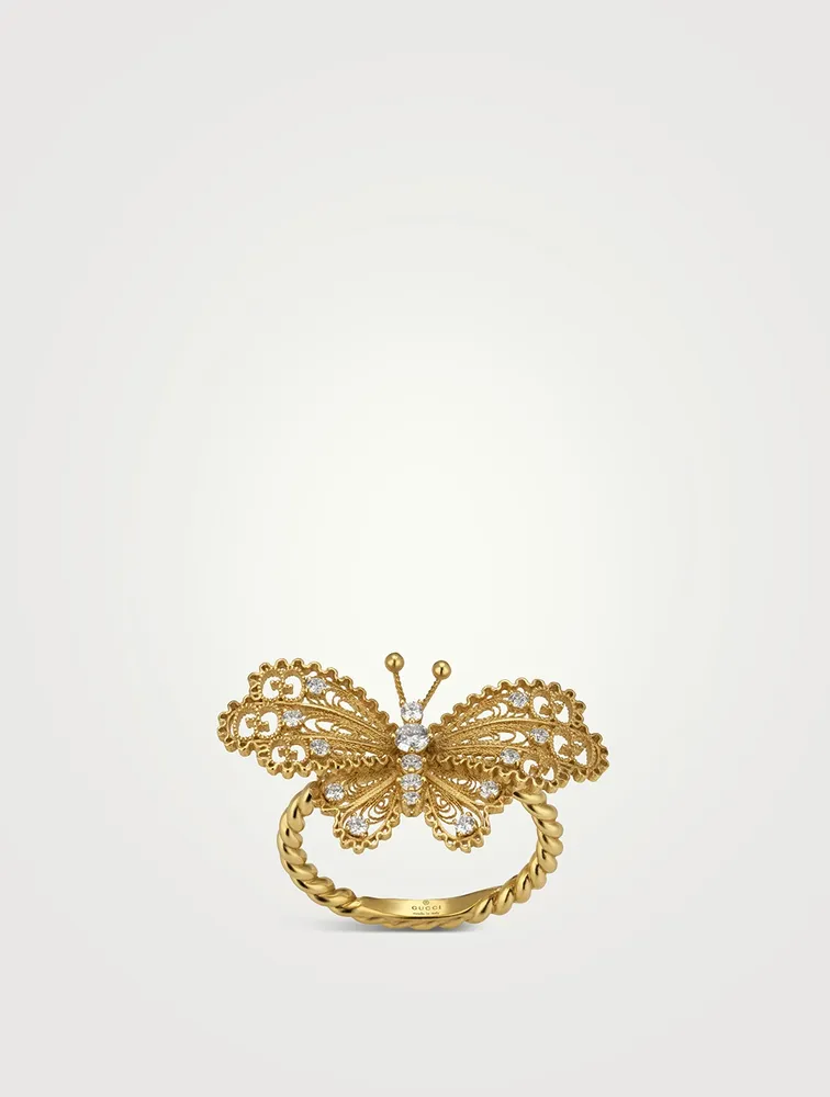 GG 18K Gold Butterfly Ring With Diamonds