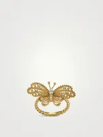 GG 18K Gold Butterfly Ring With Diamonds
