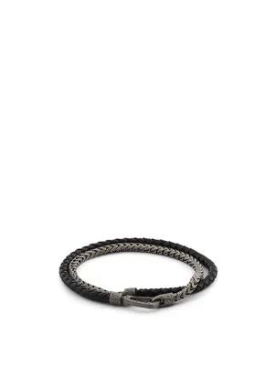 Lash Double Wrap Chain And Braided Leather Bracelet