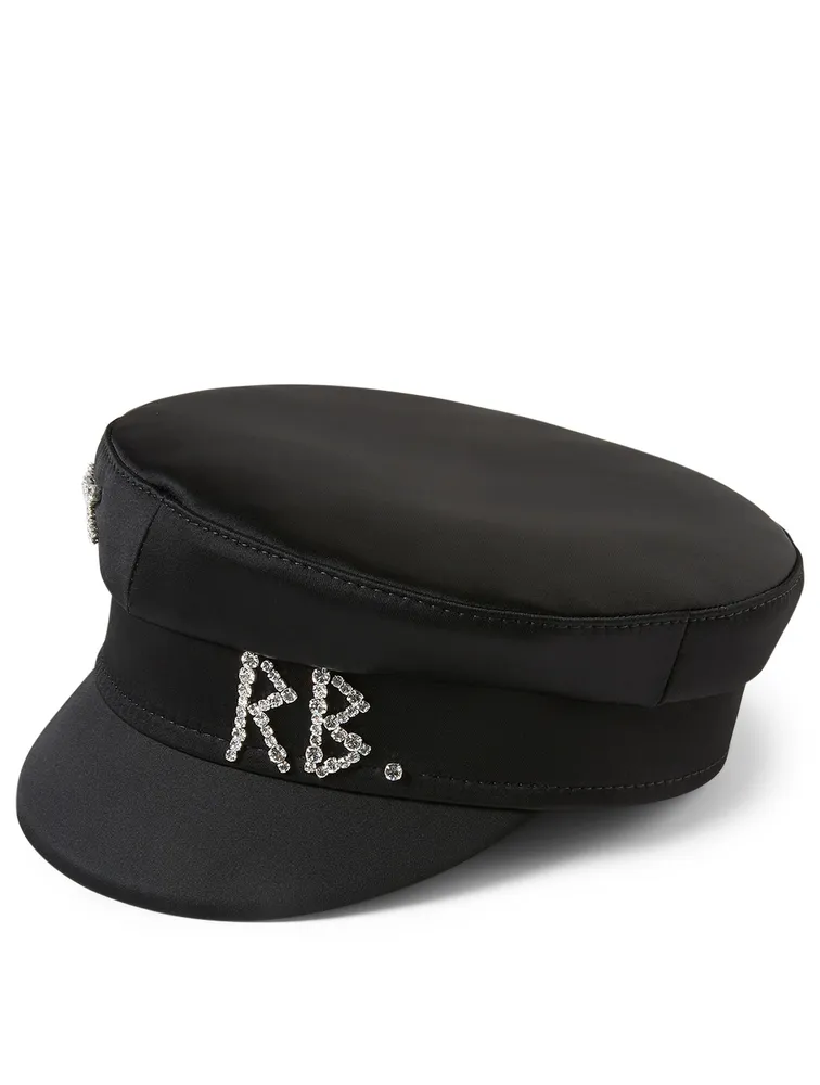 Satin Baker Boy Cap With Crystal Logo