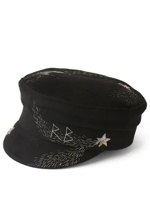 Embroidered Wool Baker Boy Cap With Logo