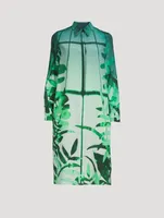 Silk Shirt Dress Leaf Print