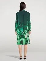 Silk Shirt Dress Leaf Print