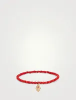 Beaded Bracelet With 14K Gold Diamond And Ruby Hamsa Charm