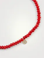 Beaded Bracelet With 14K Gold Diamond And Ruby Hamsa Charm