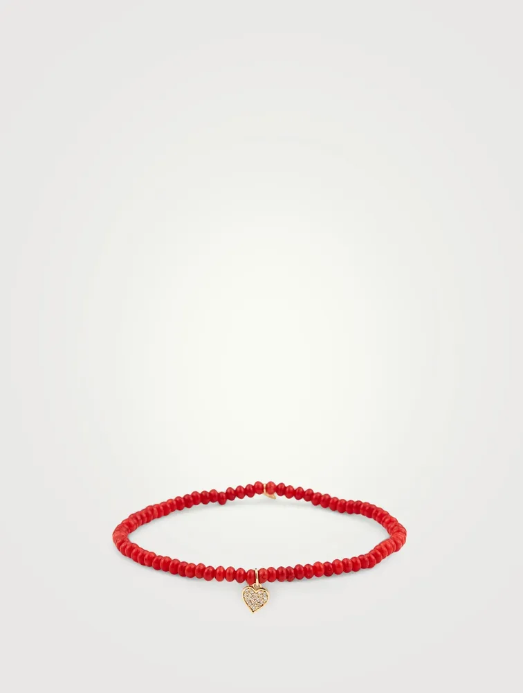 Beaded Bracelet With 14K Gold Diamond Heart Charm