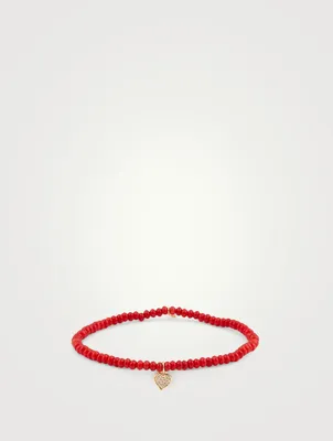 Beaded Bracelet With 14K Gold Diamond Heart Charm