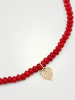 Beaded Bracelet With 14K Gold Diamond Heart Charm