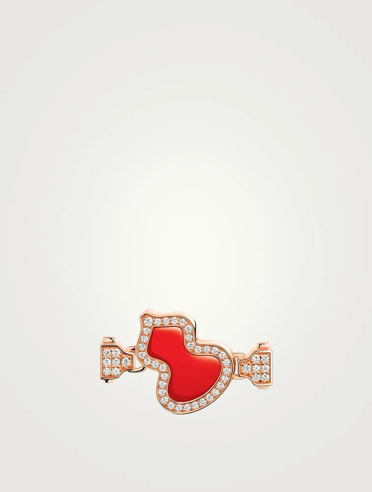 Small Wulu 18K Rose Gold Buckle With Diamonds And Red Agate