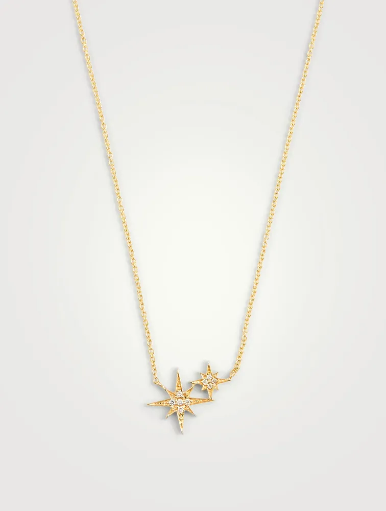 14K Gold Double Starburst Necklace With Diamonds