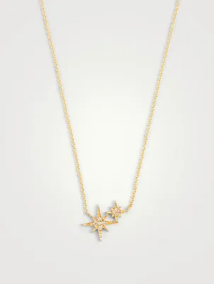 14K Gold Double Starburst Necklace With Diamonds