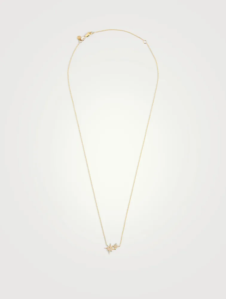 14K Gold Double Starburst Necklace With Diamonds