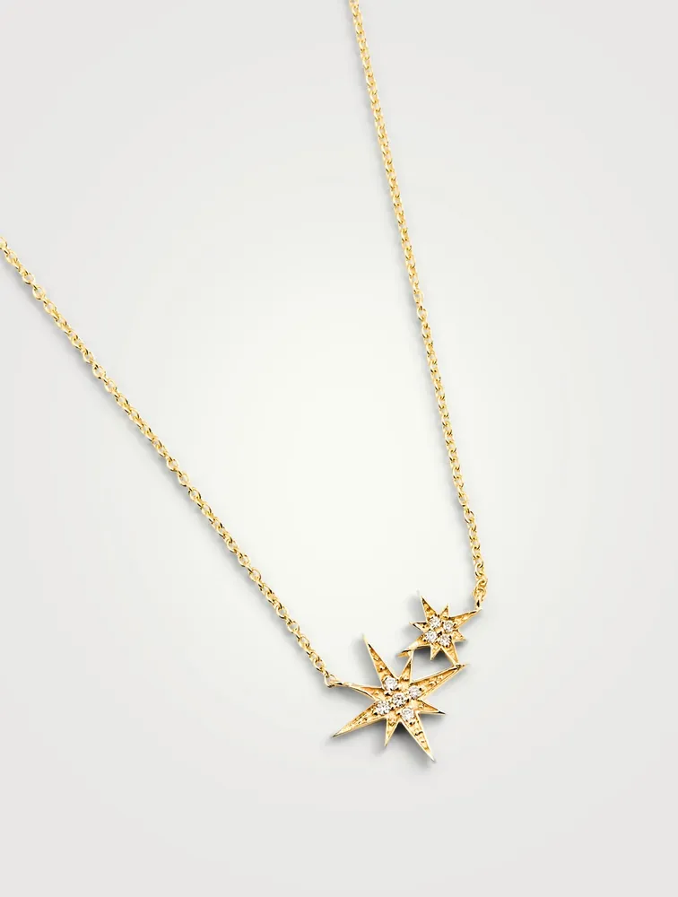 14K Gold Double Starburst Necklace With Diamonds