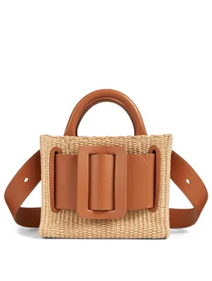 Bobby 18 Leather And Raffia Top Handle Bag