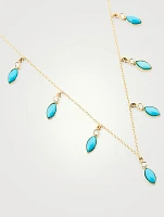 18K Gold Marquise Dangle Necklace With Diamonds and Turquoise