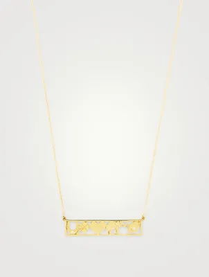 18K Gold Good Luck Bar Necklace With Diamonds