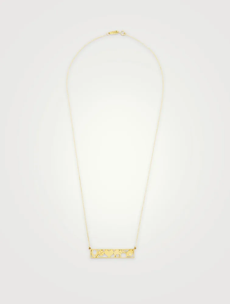 18K Gold Good Luck Bar Necklace With Diamonds
