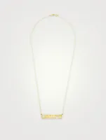 18K Gold Good Luck Bar Necklace With Diamonds