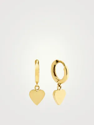 Mini 18K Gold Huggie Earrings With Heart Drop