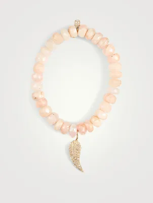 Beaded Bracelet With 14K Gold Diamond Wing Charm