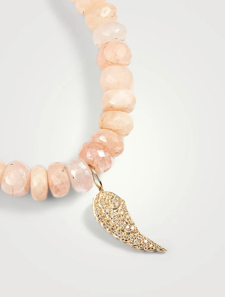 Beaded Bracelet With 14K Gold Diamond Wing Charm