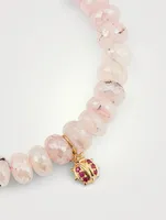 Grapholite Beaded Bracelet With 14K Gold Diamond And Ruby Ladybug Charm