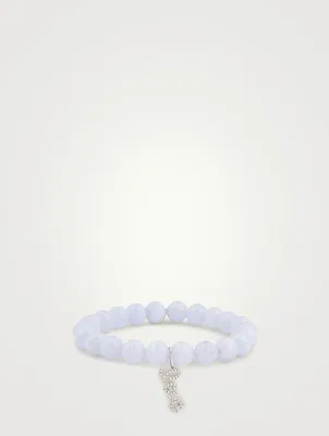 Agate Beaded Bracelet With 14K White Gold Diamond Love Charm