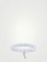 Agate Beaded Bracelet With 14K White Gold Diamond Love Charm