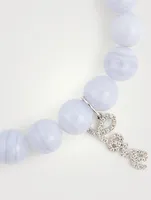 Agate Beaded Bracelet With 14K White Gold Diamond Love Charm