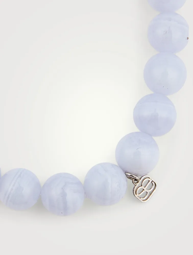 Agate Beaded Bracelet With 14K White Gold Diamond Love Charm