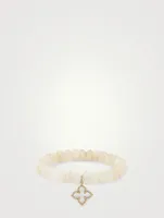 Moonstone Beaded Bracelet With 14K Gold Diamond Star Charm