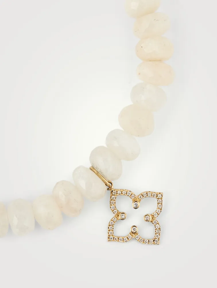 Moonstone Beaded Bracelet With 14K Gold Diamond Star Charm