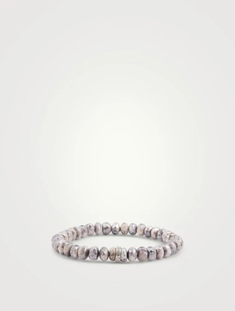 Beaded Bracelet With 14K White Gold Diamond Rondelle Charm