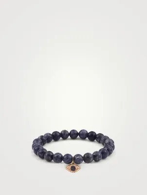 Iolite Beaded Bracelet With 14K Gold Diamond And Sapphire Evil Eye Charm