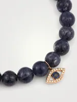 Iolite Beaded Bracelet With 14K Gold Diamond And Sapphire Evil Eye Charm