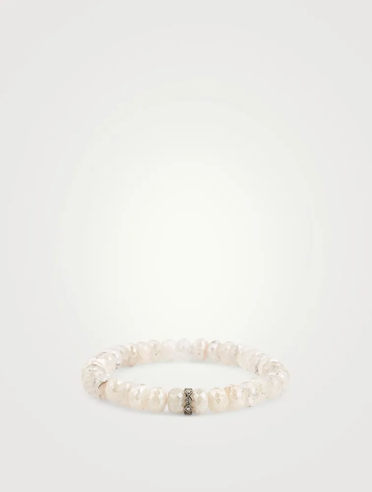 Grapholite Beaded Bracelet With 14K White Gold Diamond Rondelle Charm