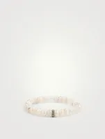 Grapholite Beaded Bracelet With 14K White Gold Diamond Rondelle Charm