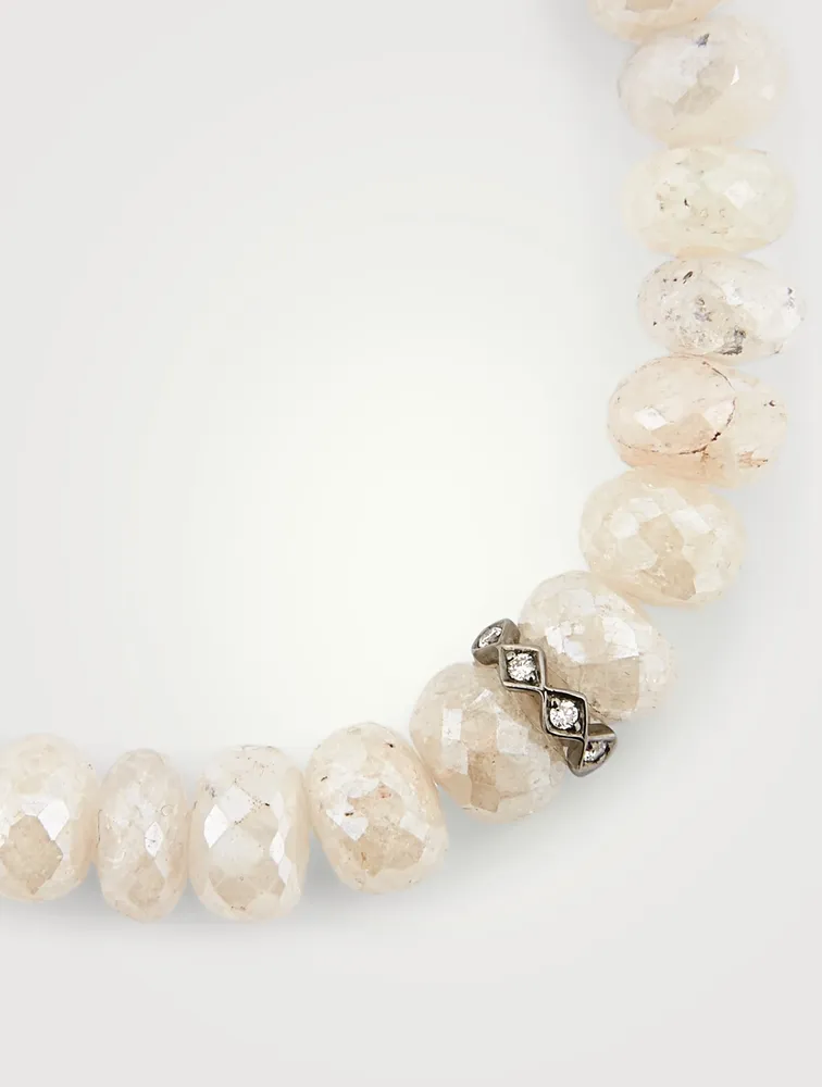 Grapholite Beaded Bracelet With 14K White Gold Diamond Rondelle Charm