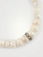 Grapholite Beaded Bracelet With 14K White Gold Diamond Rondelle Charm