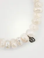 Grapholite Beaded Bracelet With 14K White Gold Diamond Rondelle Charm