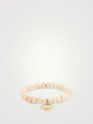 Moonstone Beaded Bracelet With 14K Gold Lips Charm