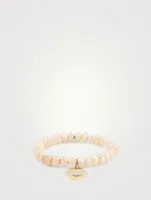 Moonstone Beaded Bracelet With 14K Gold Lips Charm