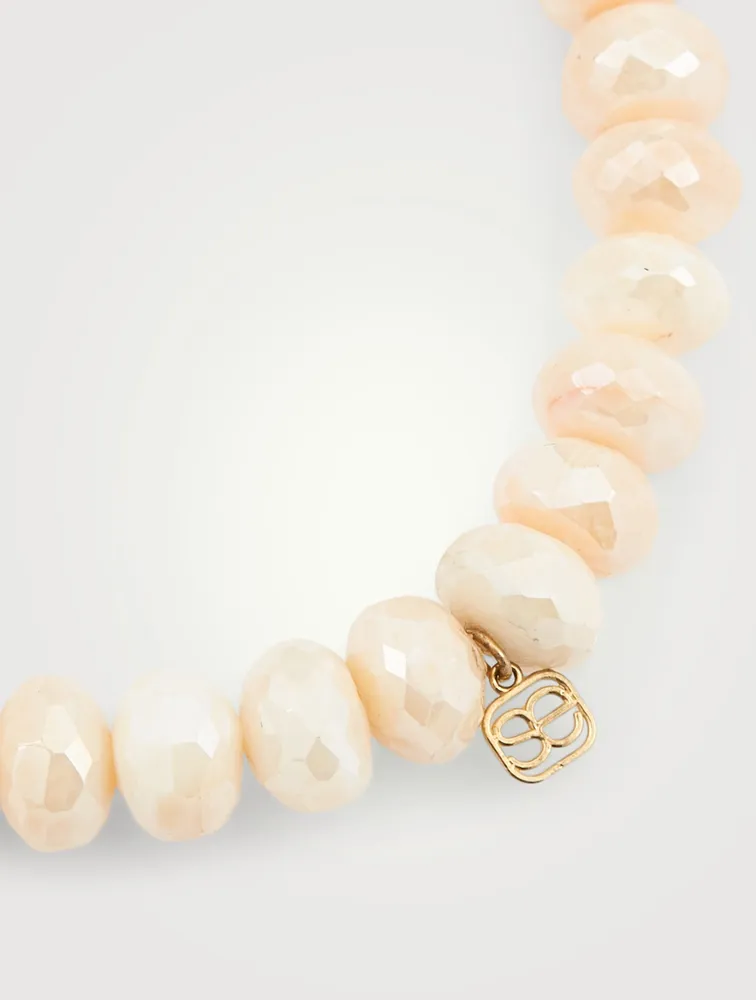 Moonstone Beaded Bracelet With 14K Gold Lips Charm