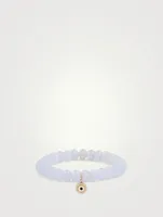 Chalcedony Beaded Bracelet With 14K Gold Diamond Evil Eye Charm