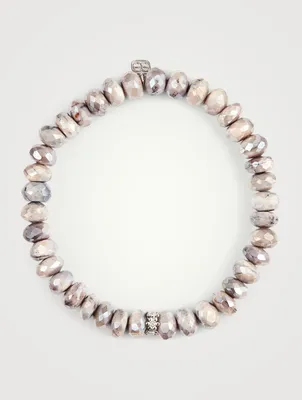 Moonstone Beaded Bracelet With 14K White Gold Diamond Charm