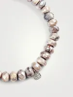 Moonstone Beaded Bracelet With 14K White Gold Diamond Charm