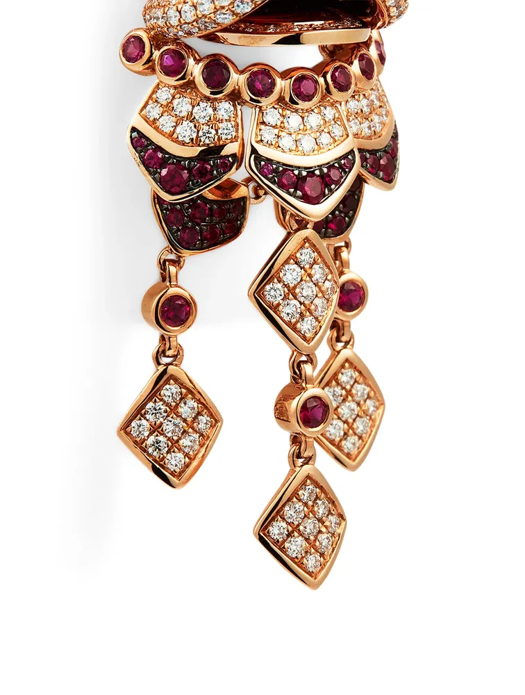 Large Xi Xi 18K Rose Gold Pendant With Diamonds, Rubies And Onyx