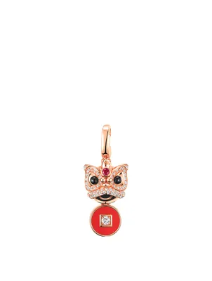Small Xi Xi 18K Rose Gold Pendant With Diamonds, Rubies, Onyx And Red Agate
