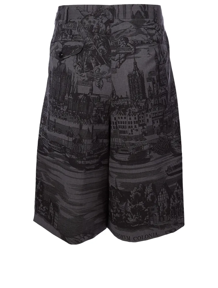 Wool Printed Long Shorts