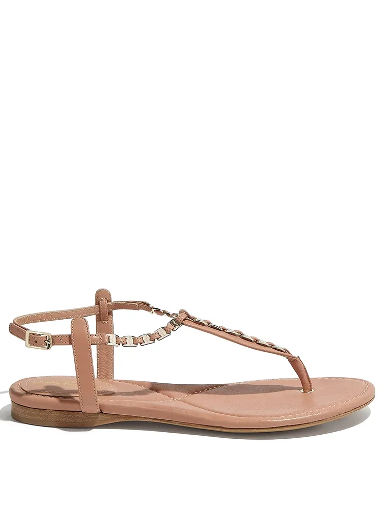 Tahiti Leather Thong Sandals With Vara Chain